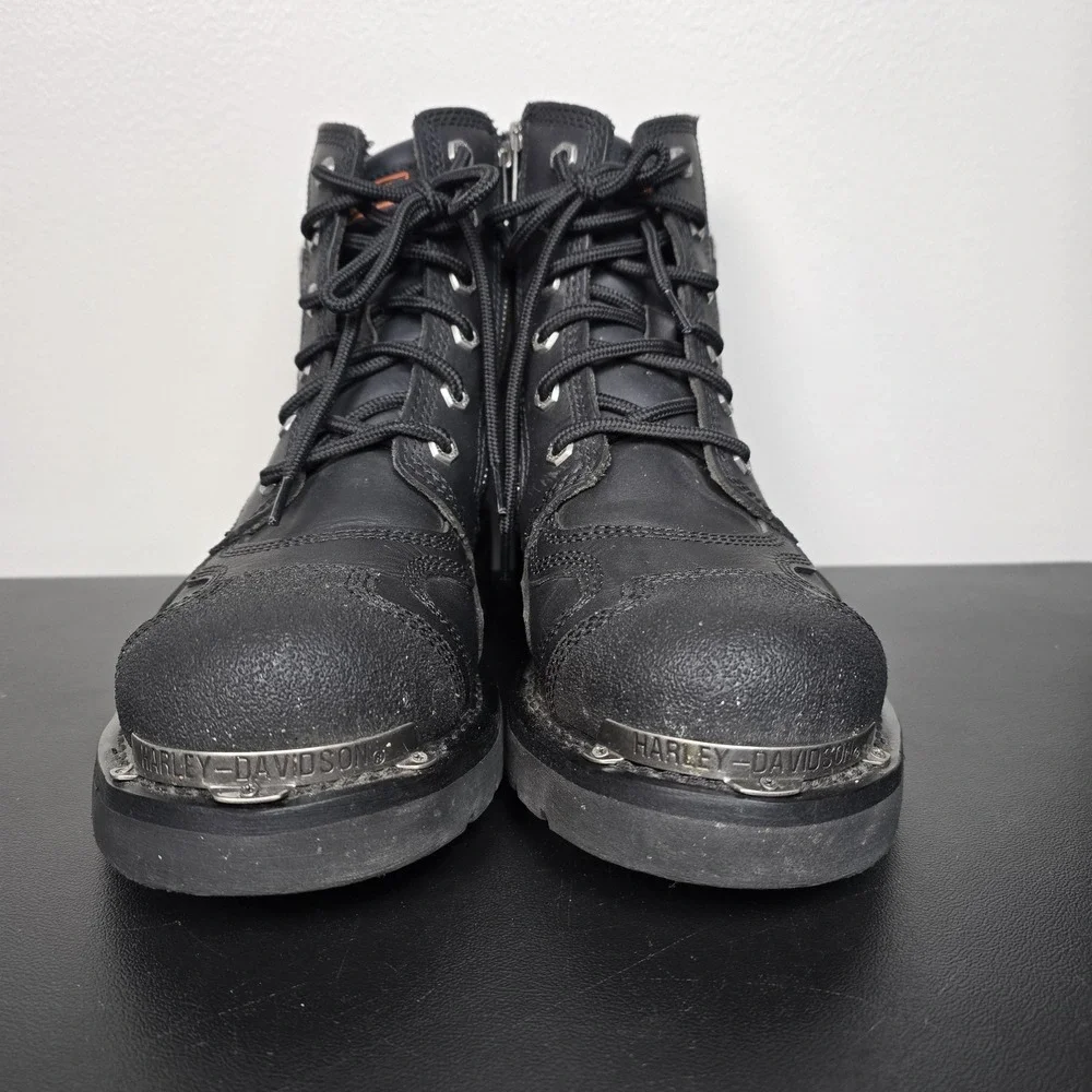 Harley Davidson Boots Mens 10 Black‎ Stealth Leather Biker Lace Up Zip Toe Cap